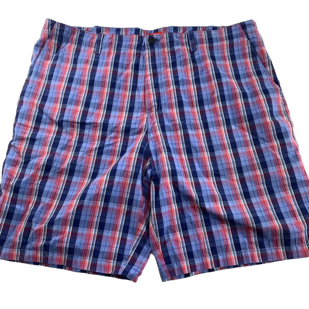 Izod Mens Golf Shorts Size 42 Red White Blue Cotton Check Loud Flat Front